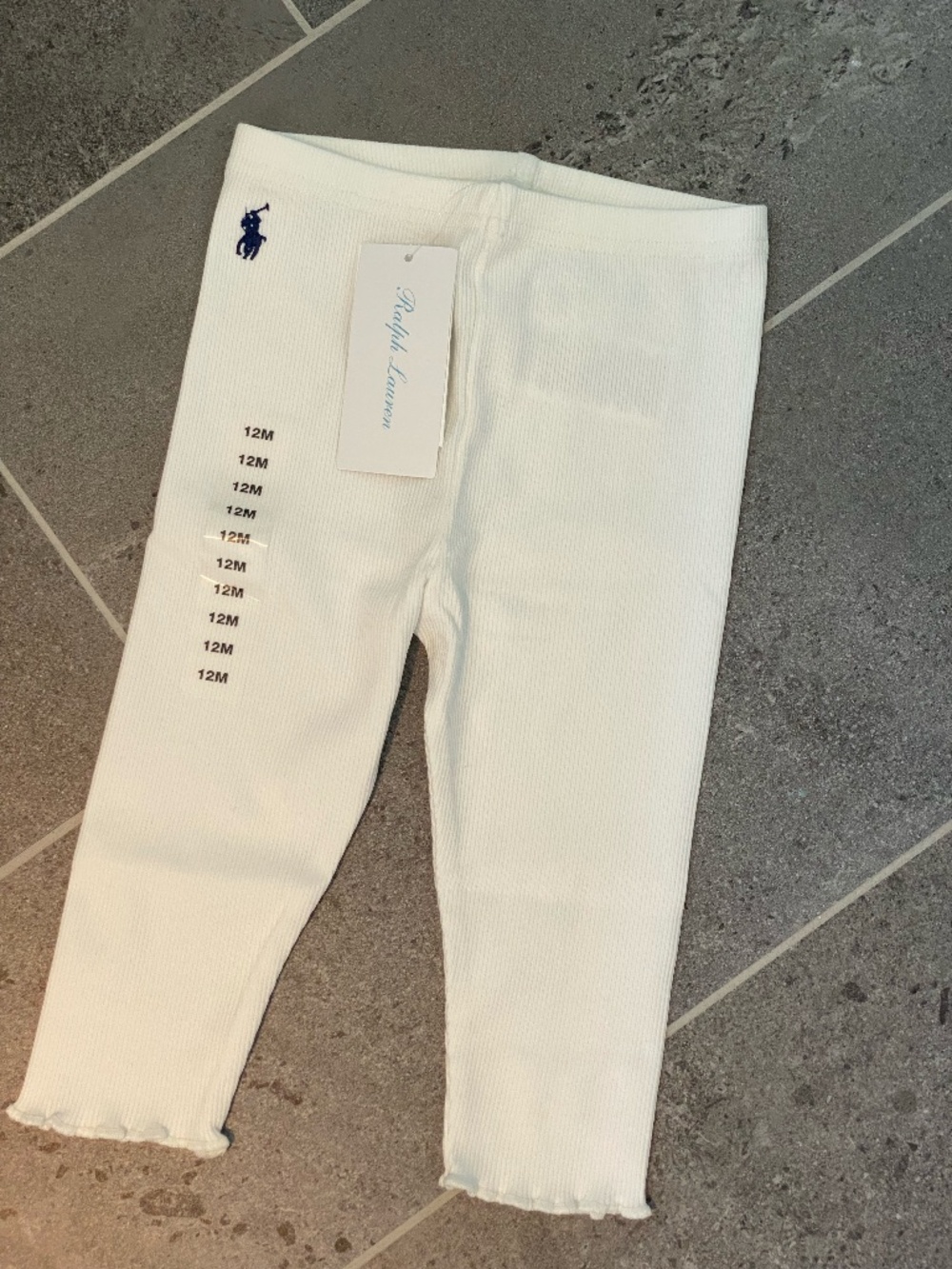 Baby White Ribbed Leggings with lettuce hem